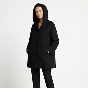 Kristen Blake hooded wool coat velvet trim black size L